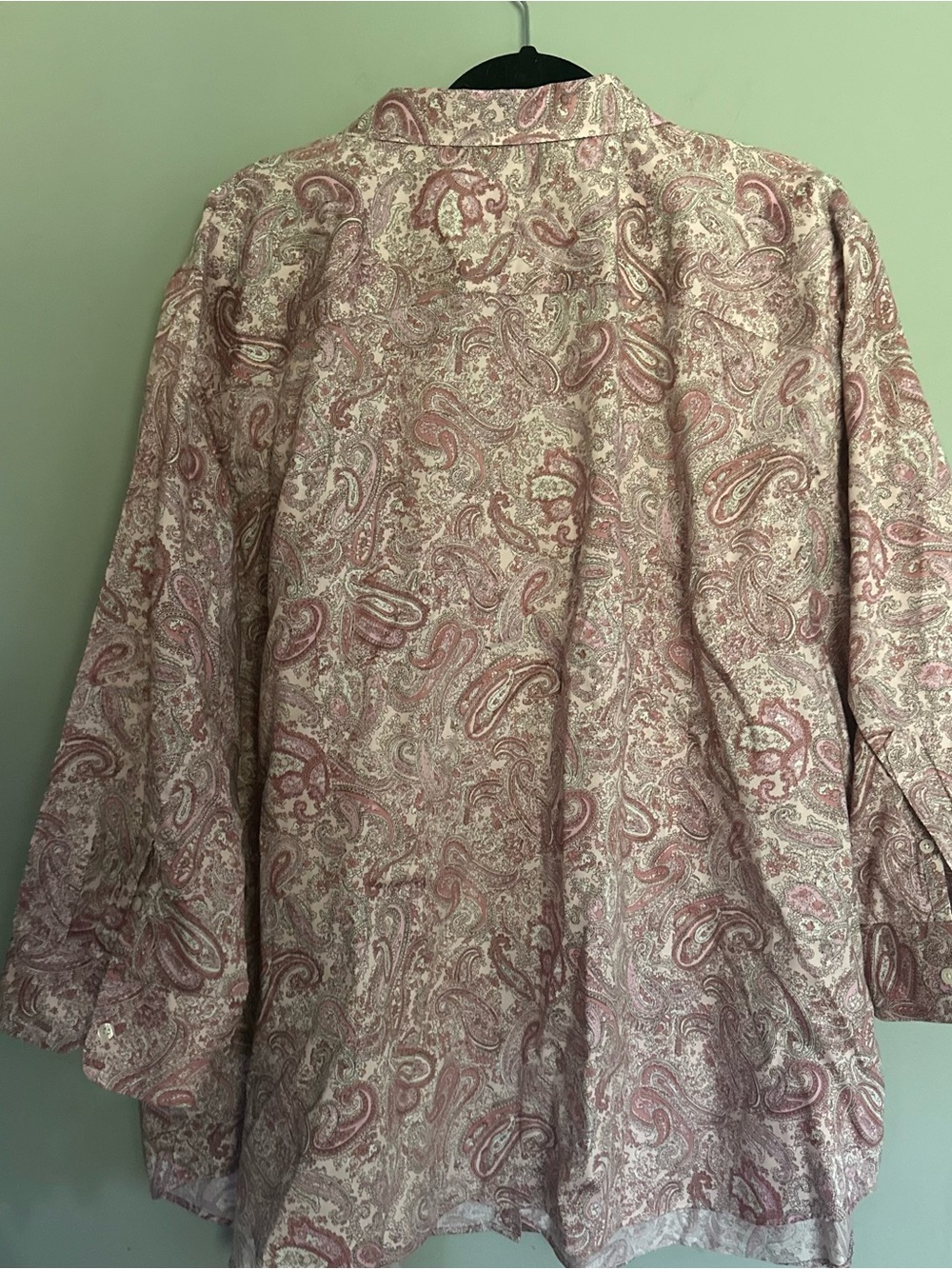 CHAPS No Iron Paisley Button Down Shirt Blouse Women’s Blush Mauve Cream Preppy - Picture 4 of 8